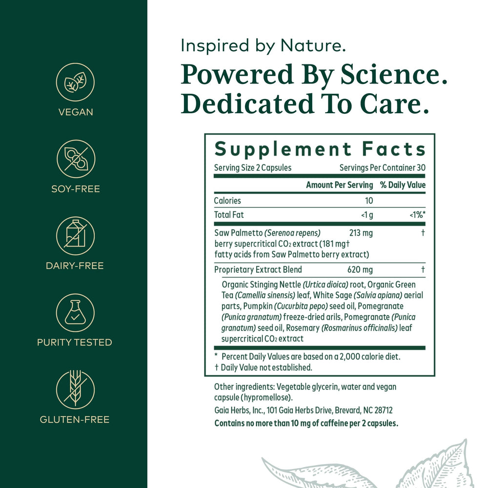 Ingredients include green tea, white sage, pomegranate, and stinging nettle root