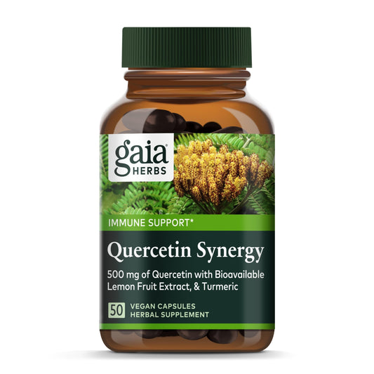 Front view of Gaia Herbs Quercetin Synergy bottle with lemon