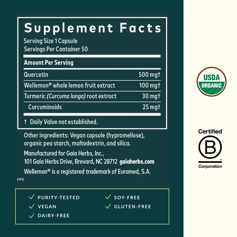 Wellemon and turmeric ingredients in Gaia Quercetin Synergy