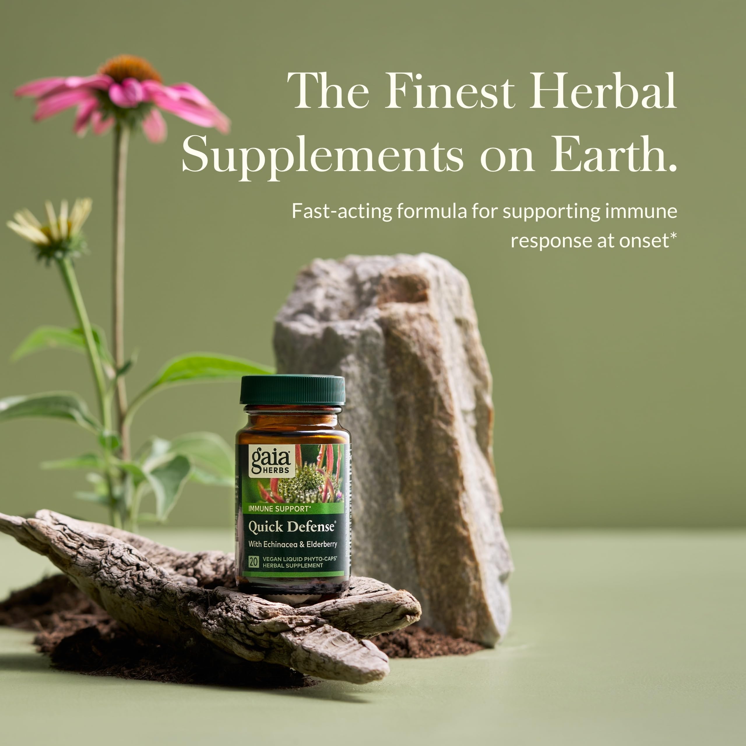 Close-up of Gaia Herbs Quick Defense vegan liquid phyto-capsules