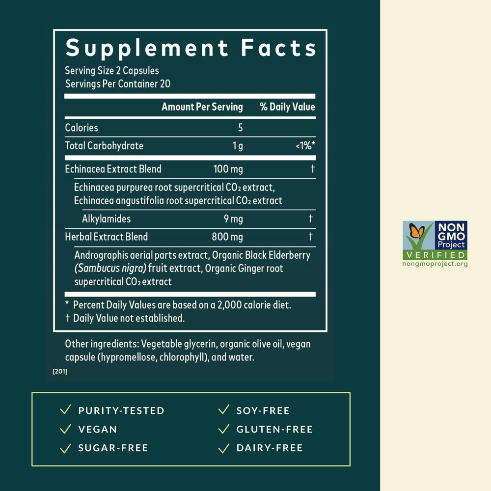 Gaia Herbs Quick Defense echinacea close-up emphasizes premium ingredient