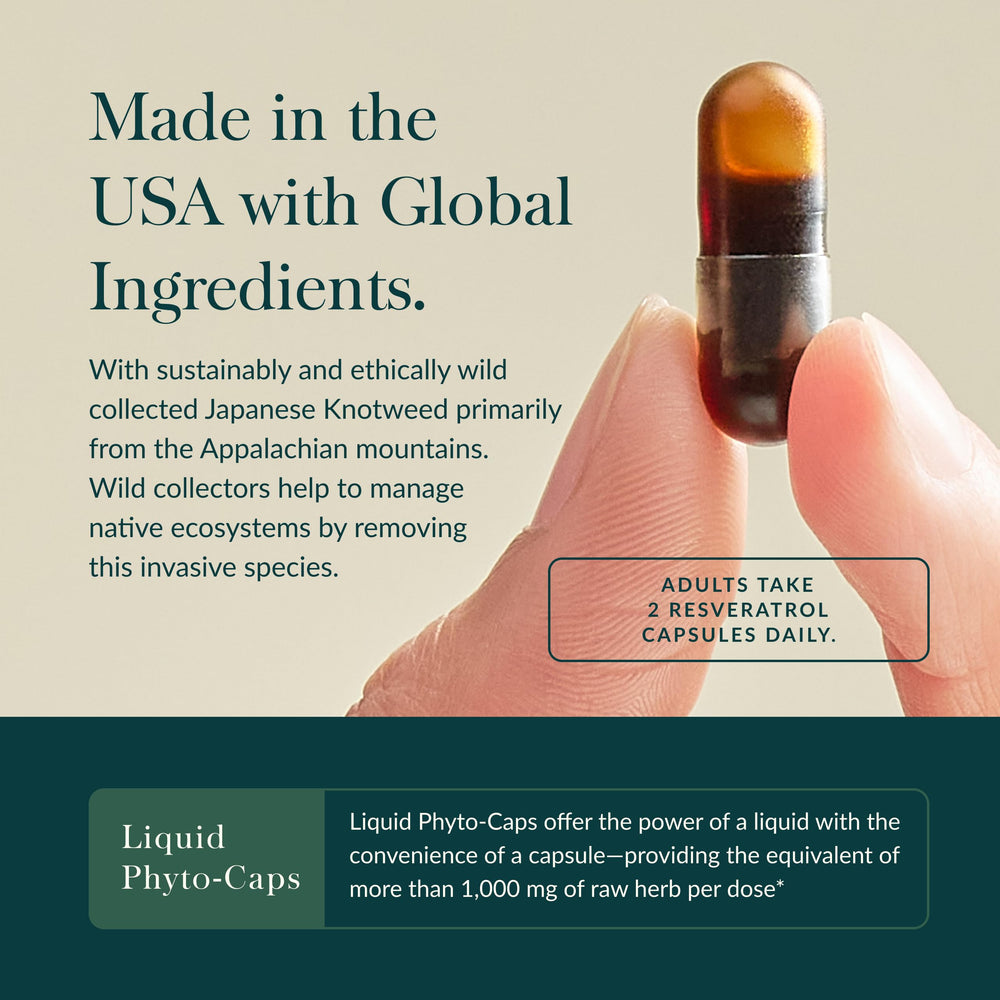 Nutrition facts panel on Gaia Resveratrol 150 mg bottle