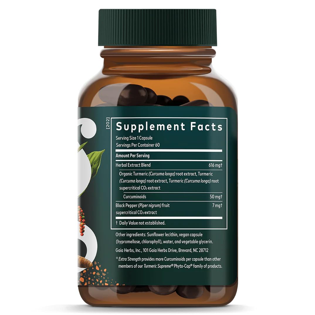 Gaia Herbs turmeric curcumin with black pepper extract for enhanced absorption.