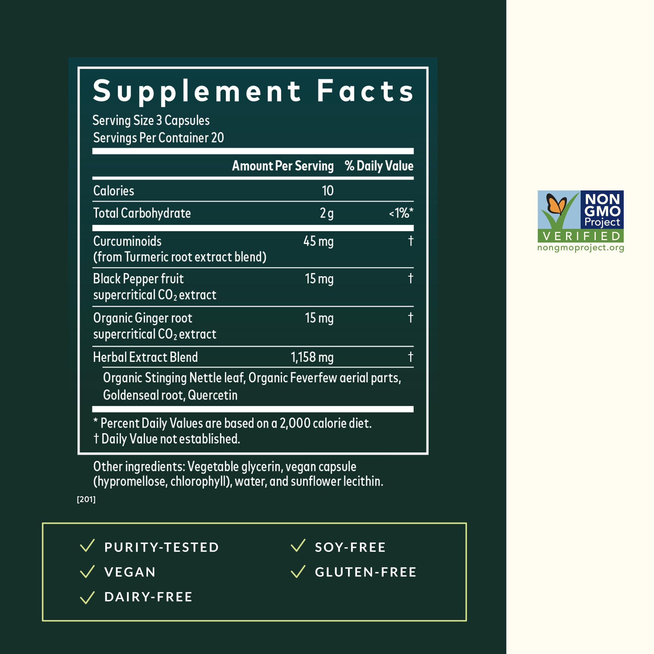 Gaia Herbs bottle label detail highlighting ingredients and formulation transparency