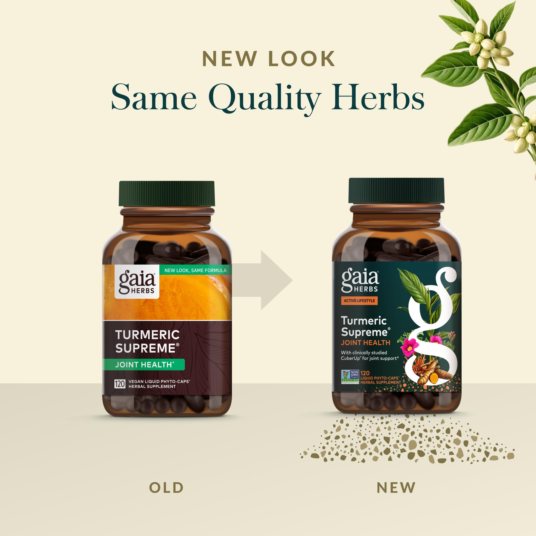 Gaia Herbs Turmeric Supreme Joint Health ginger root visual with warmth