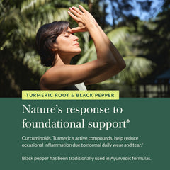 Gaia Herbs turmeric label shows gluten-free, dairy-free, and soy-free formula.