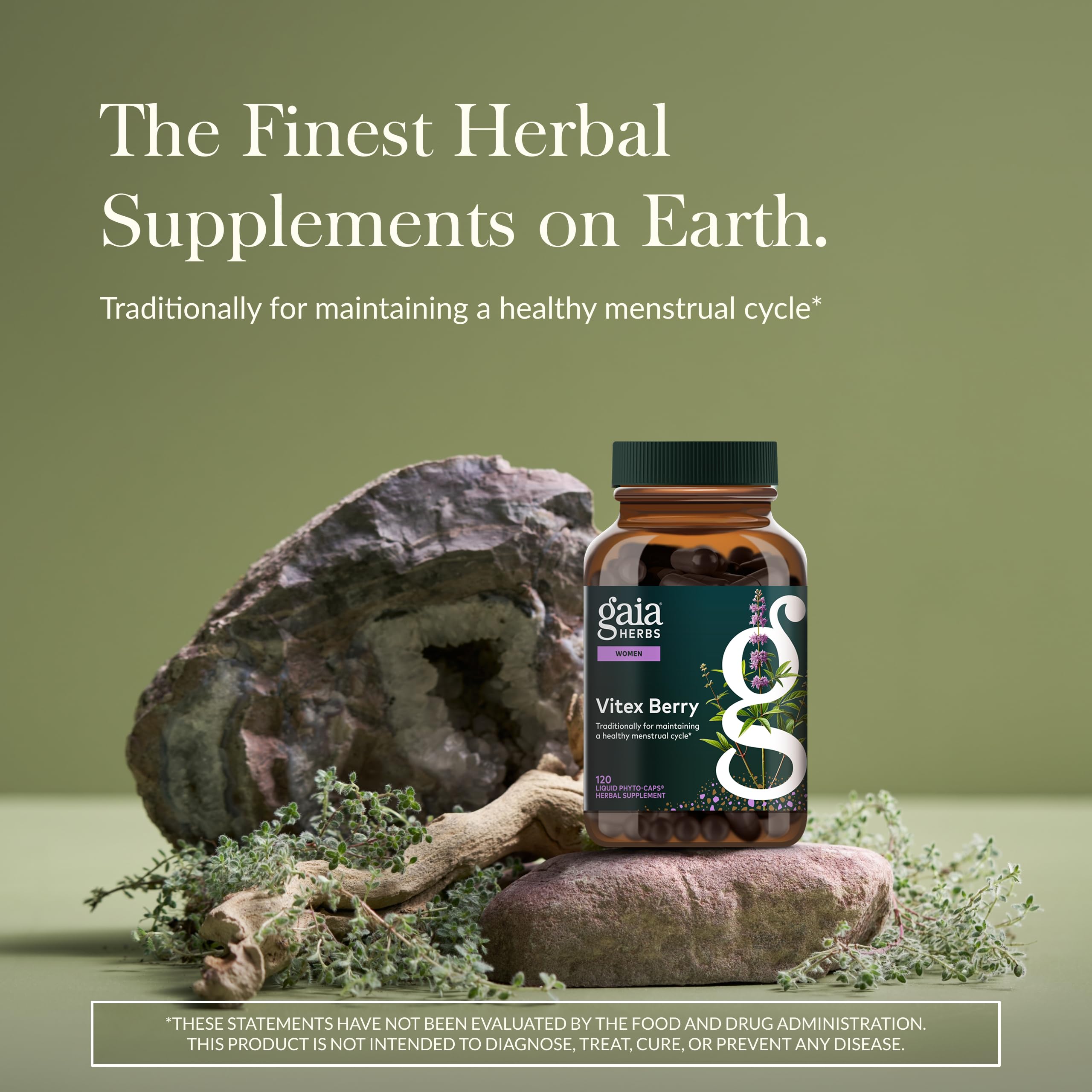 Gaia Herbs Vitex Berry FairWild certification badge highlights ethical sourcing.