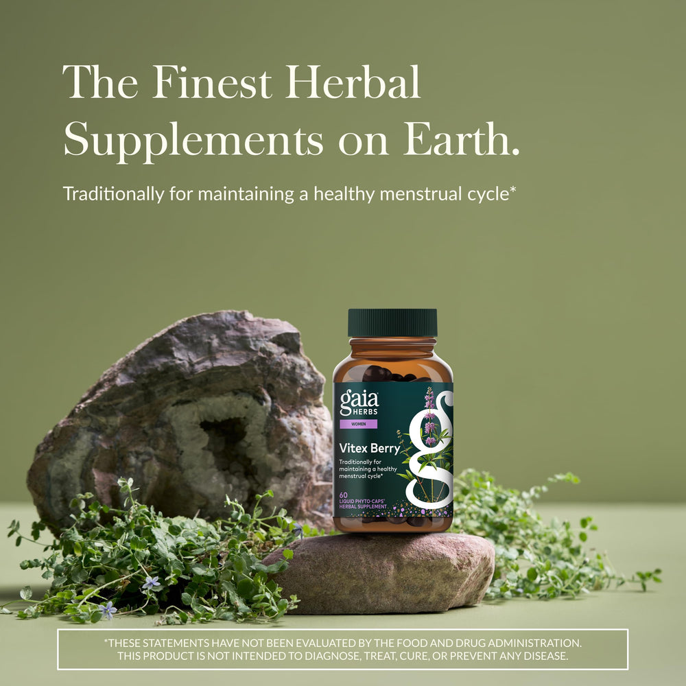 Gaia Herbs Vitex Berry label emphasizes traditional use and ingredient integrity