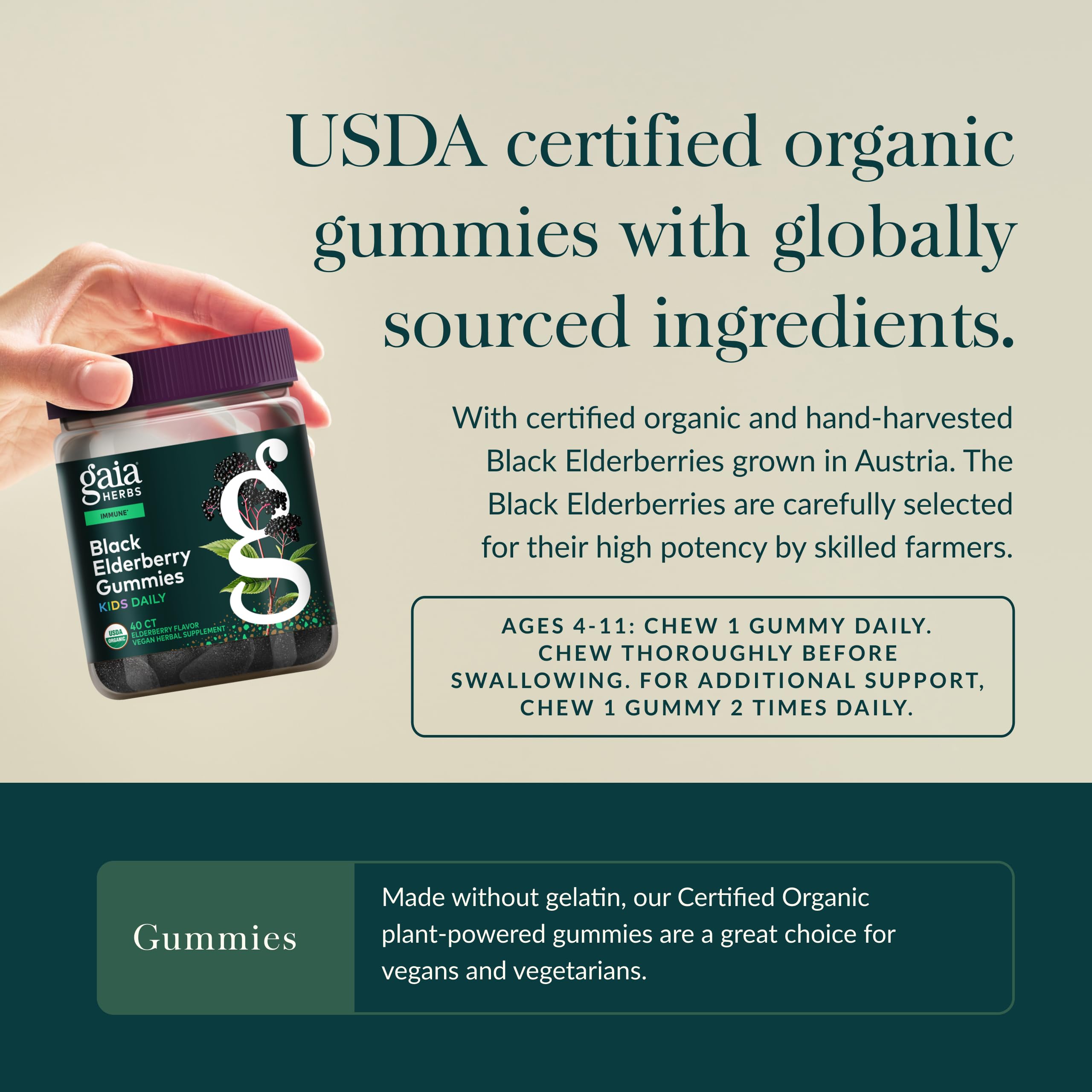 Organic and vegan purity seals on GaiaKids packaging