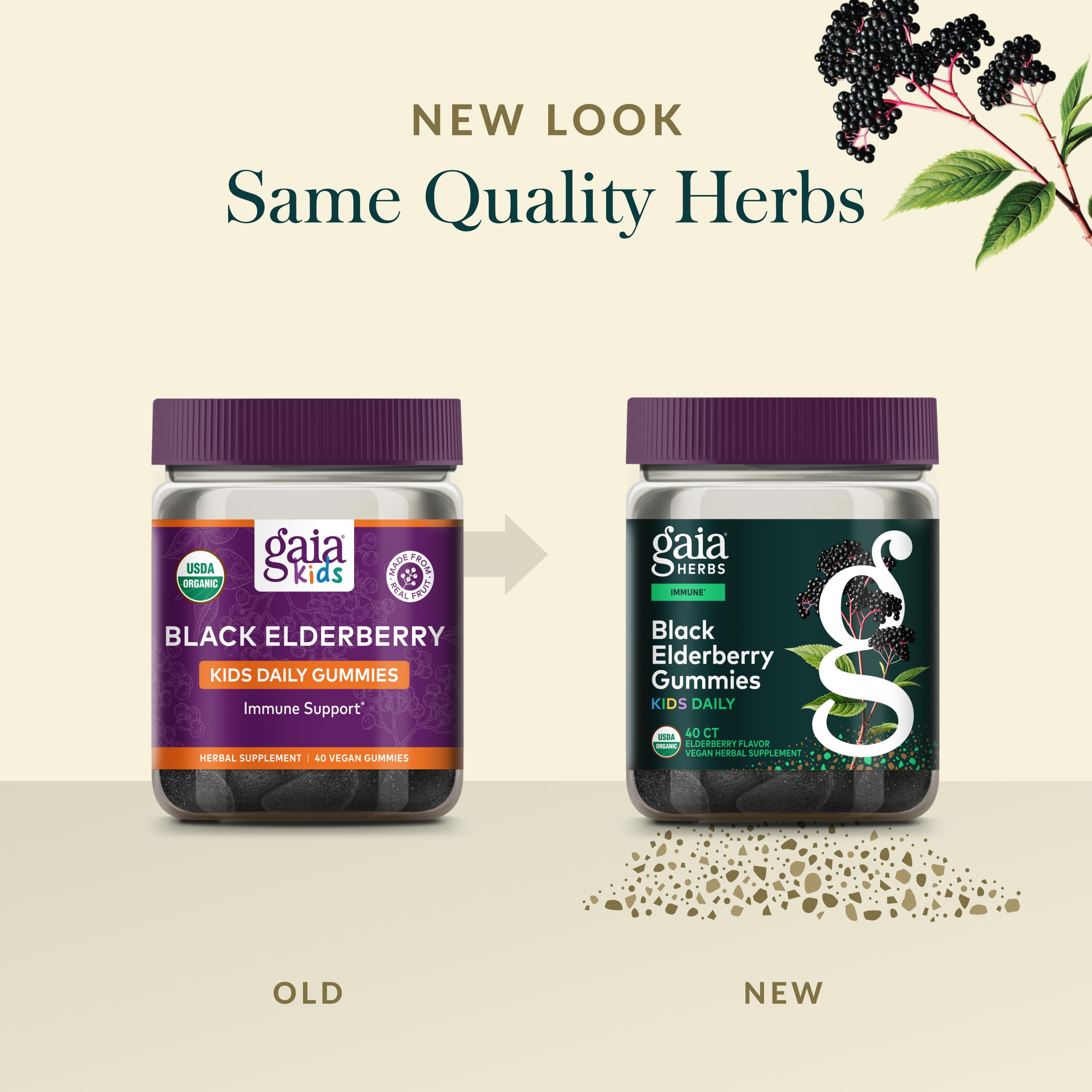 Nutrition facts panel on GaiaKids elderberry bottle