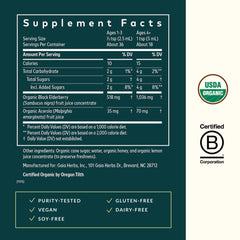 USDA Organic certification badge for GaiaKids Elderberry Syrup