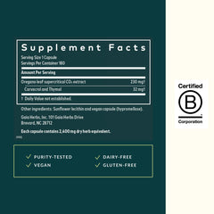 Label detail highlighting Oil of Oregano and ingredients