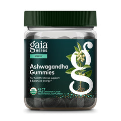 Gaia Herbs Organic Ashwagandha Gummies bottle with stress support label