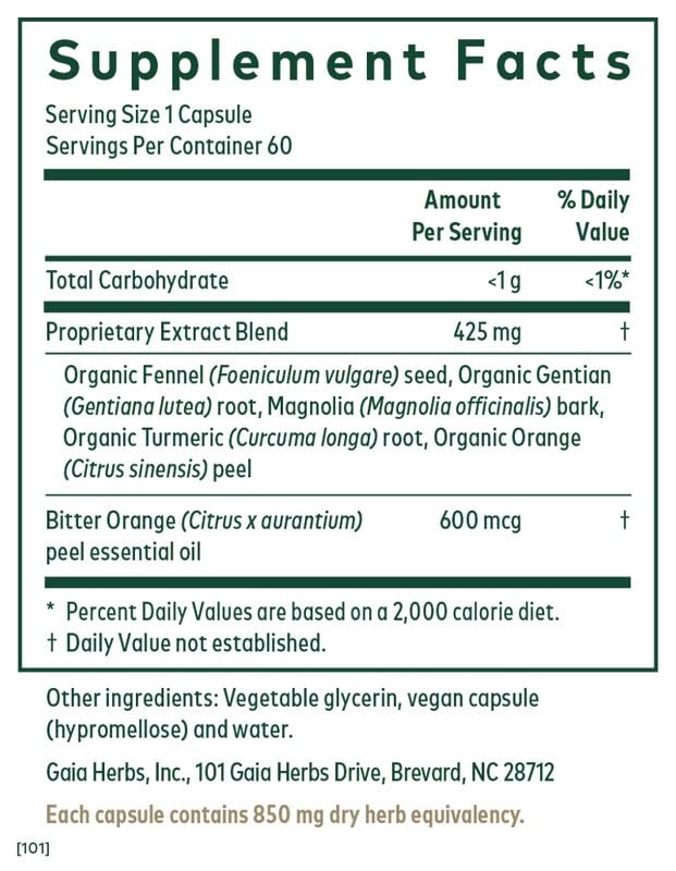 Close-up of fennel seed, gentian root, magnolia bark and turmeric root ingredients