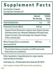 Close-up of fennel seed, gentian root, magnolia bark and turmeric root ingredients