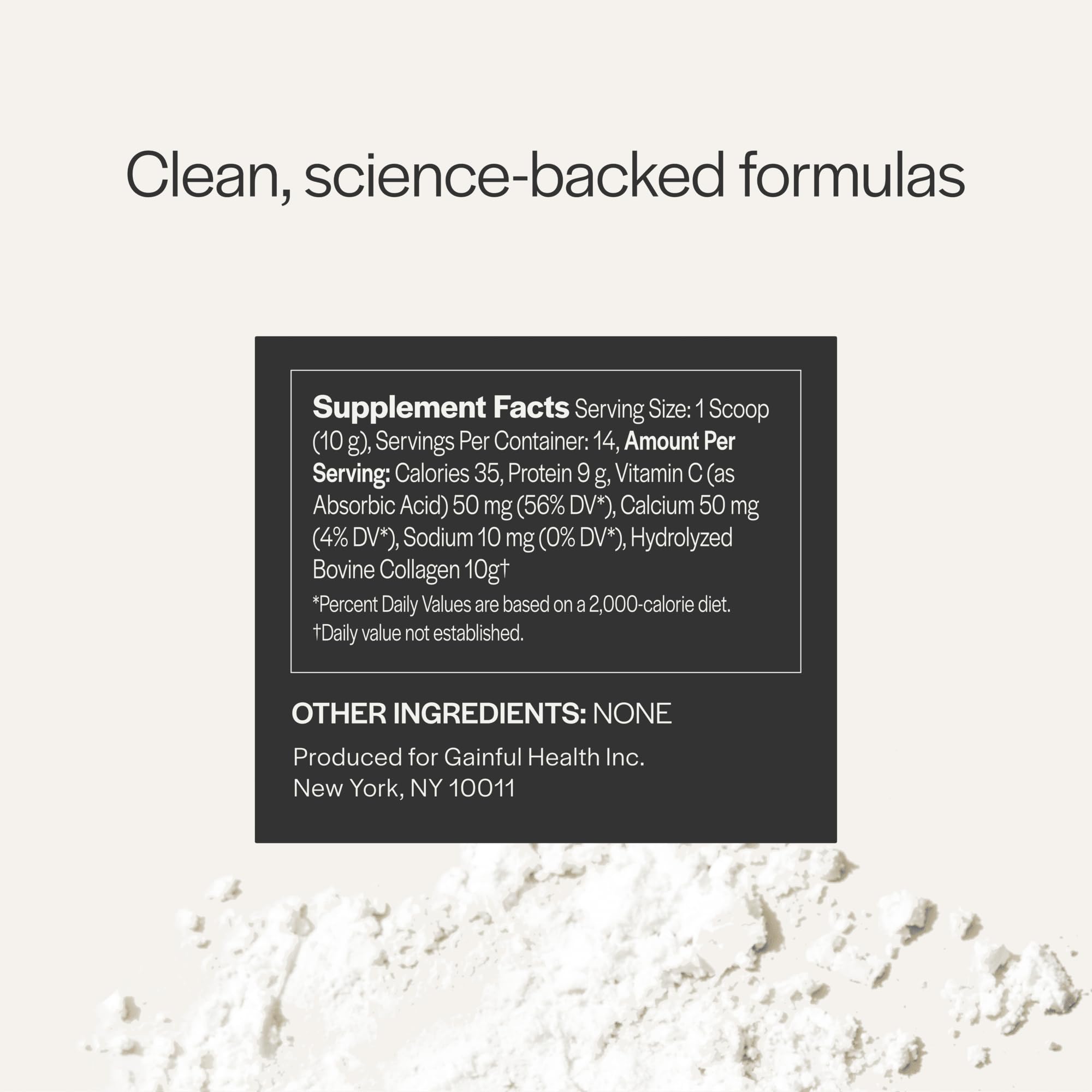Vitamin C and collagen supplement label details