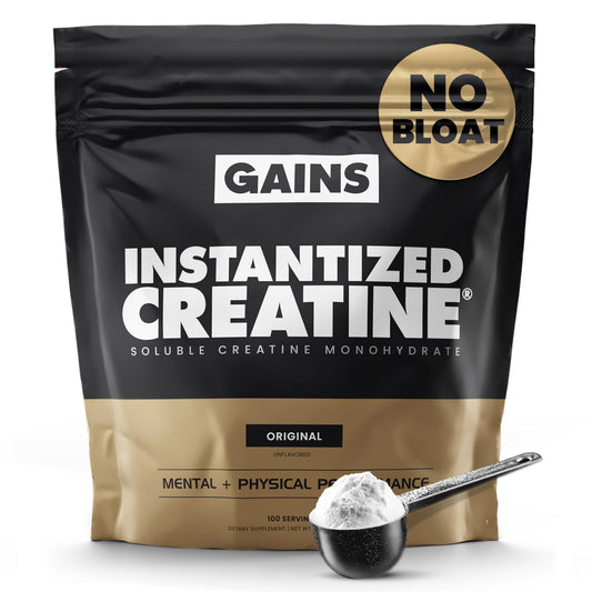 Gains in Bulk Instantized Creatine Monohydrate packaging with scoop