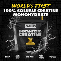 Soluble creatine monohydrate powder dissolving in water