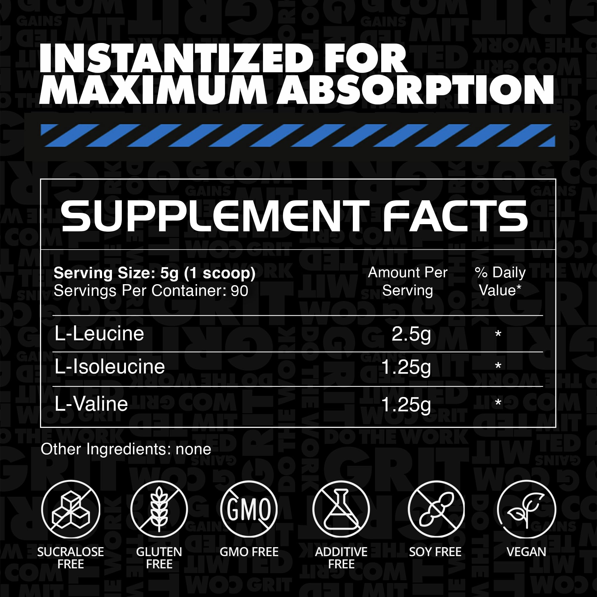 Vegan, gluten-free BCAA ingredients on label