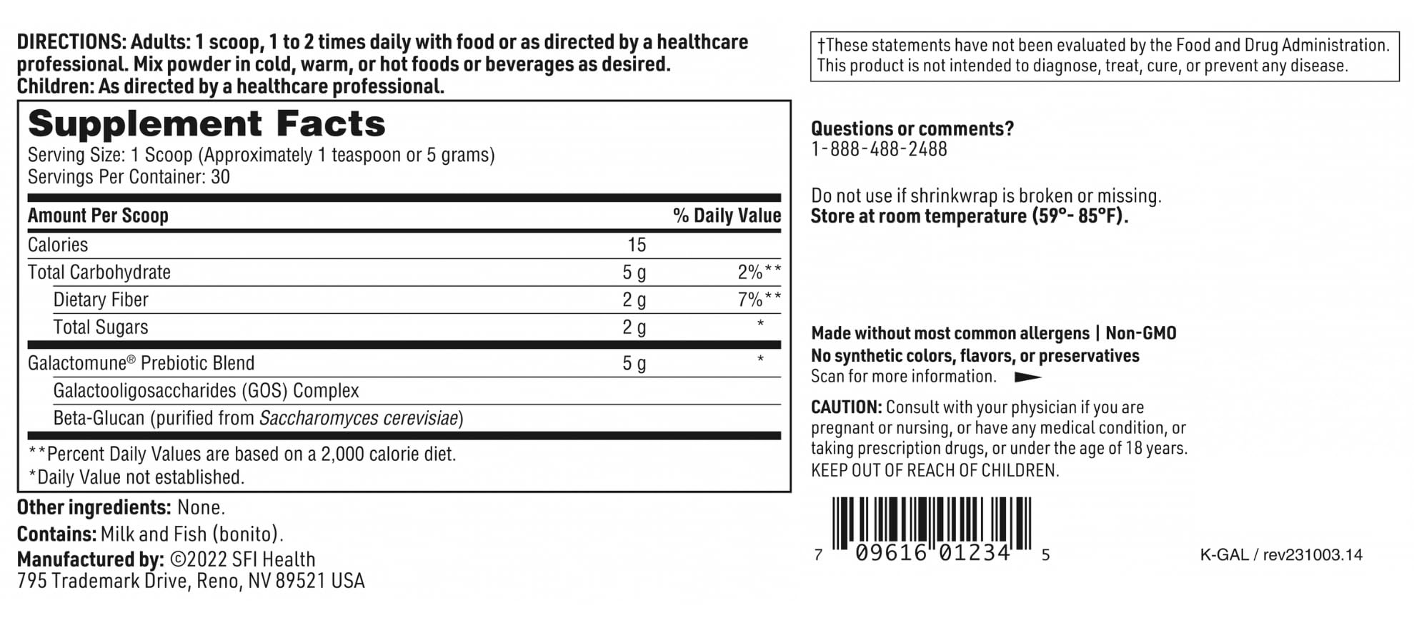 Serving information for 30 servings per container