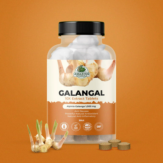 Close-up of a single 1,000 mg Galangal 10X Extract tablet