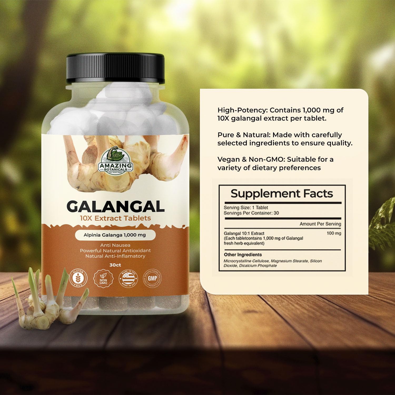 Product bottle label for Galangal 10X Extract Tablets