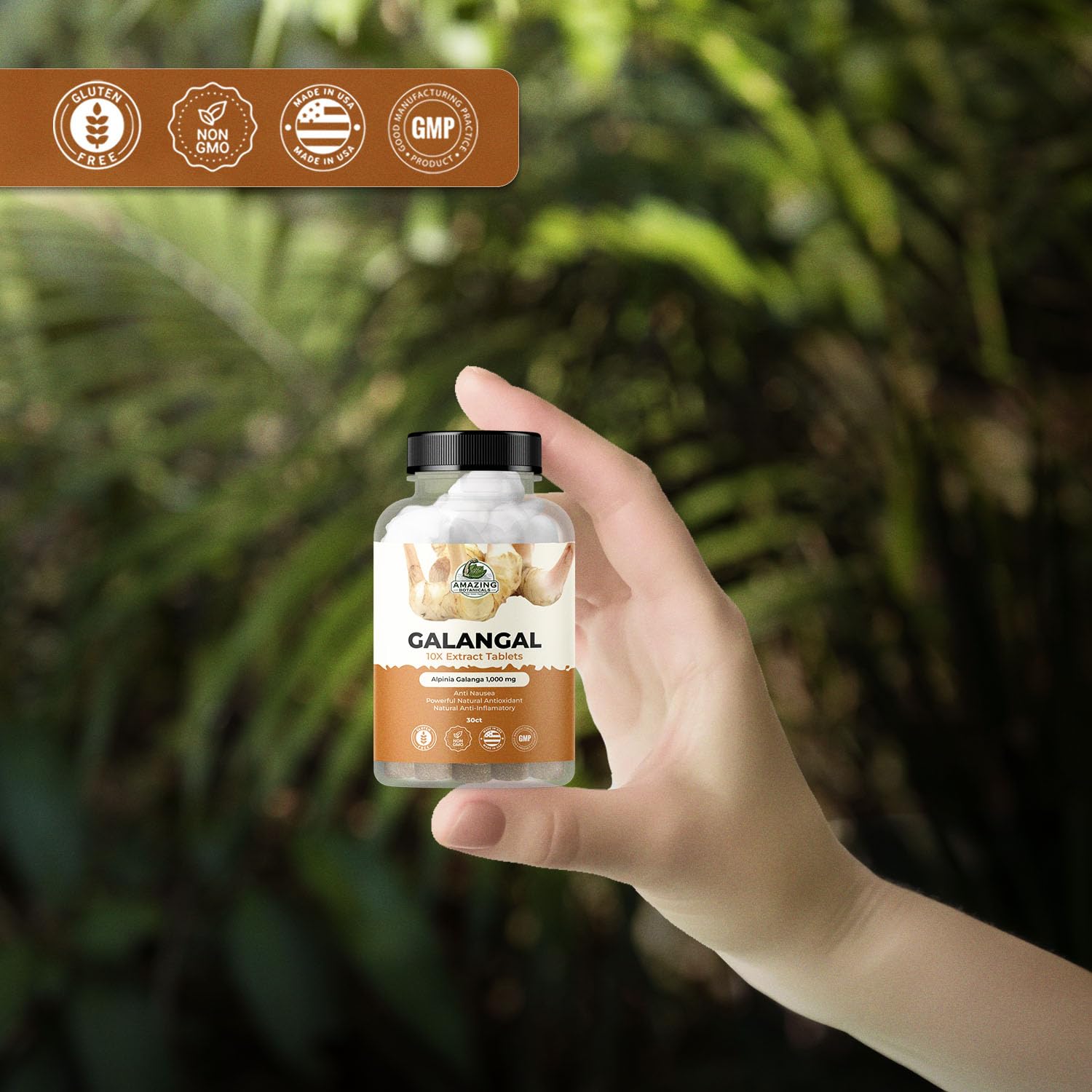 Wellness lifestyle image featuring Galangal 10X Extract Tablets