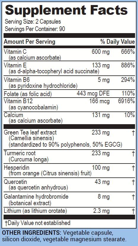 Graphic illustrating memory and focus benefits of GalantaMind with galantamine and vitamin B5