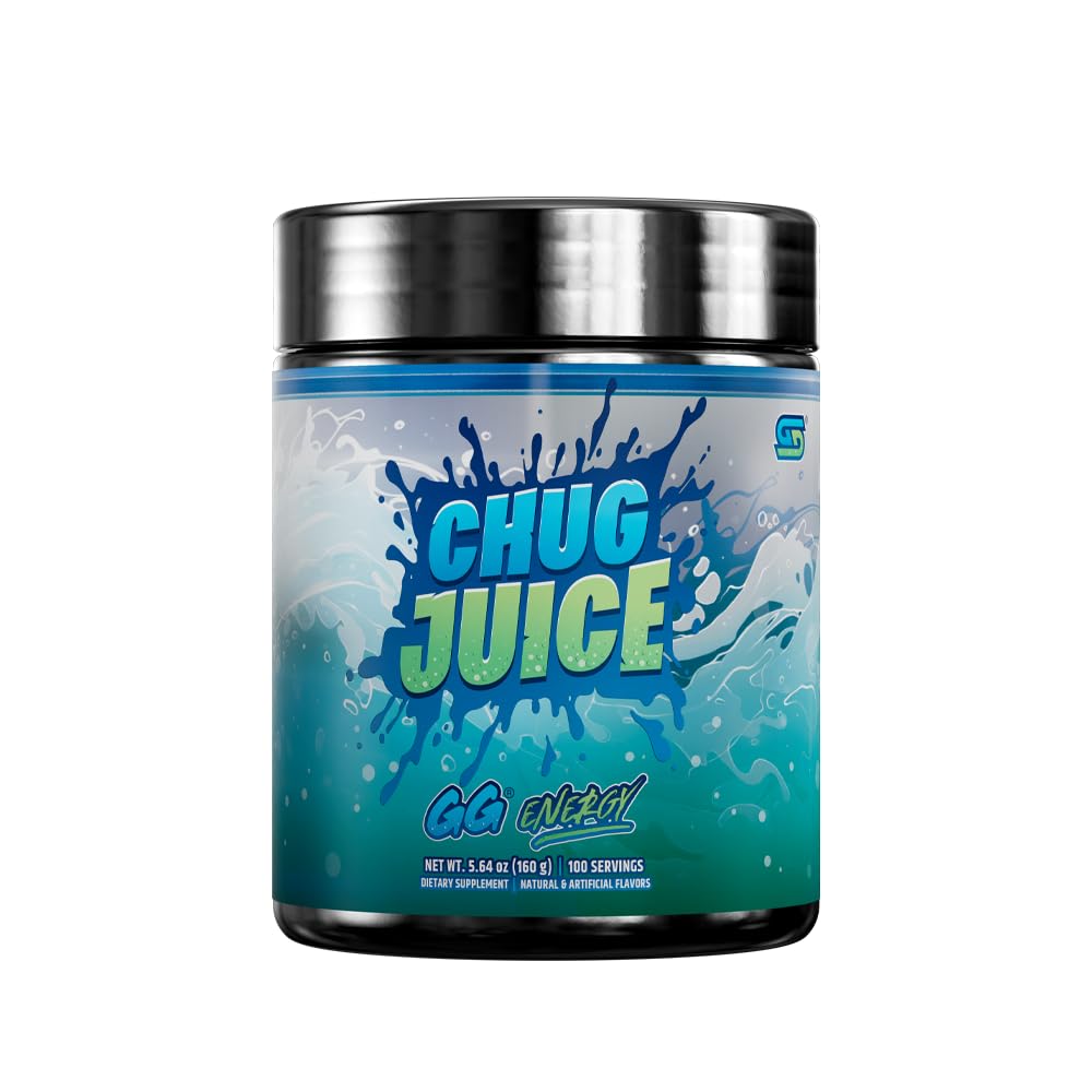 Gamer Supps GG Energy Chug Juice by LazarBeam Mixed Berry Citrus powder in a 100-serving tub