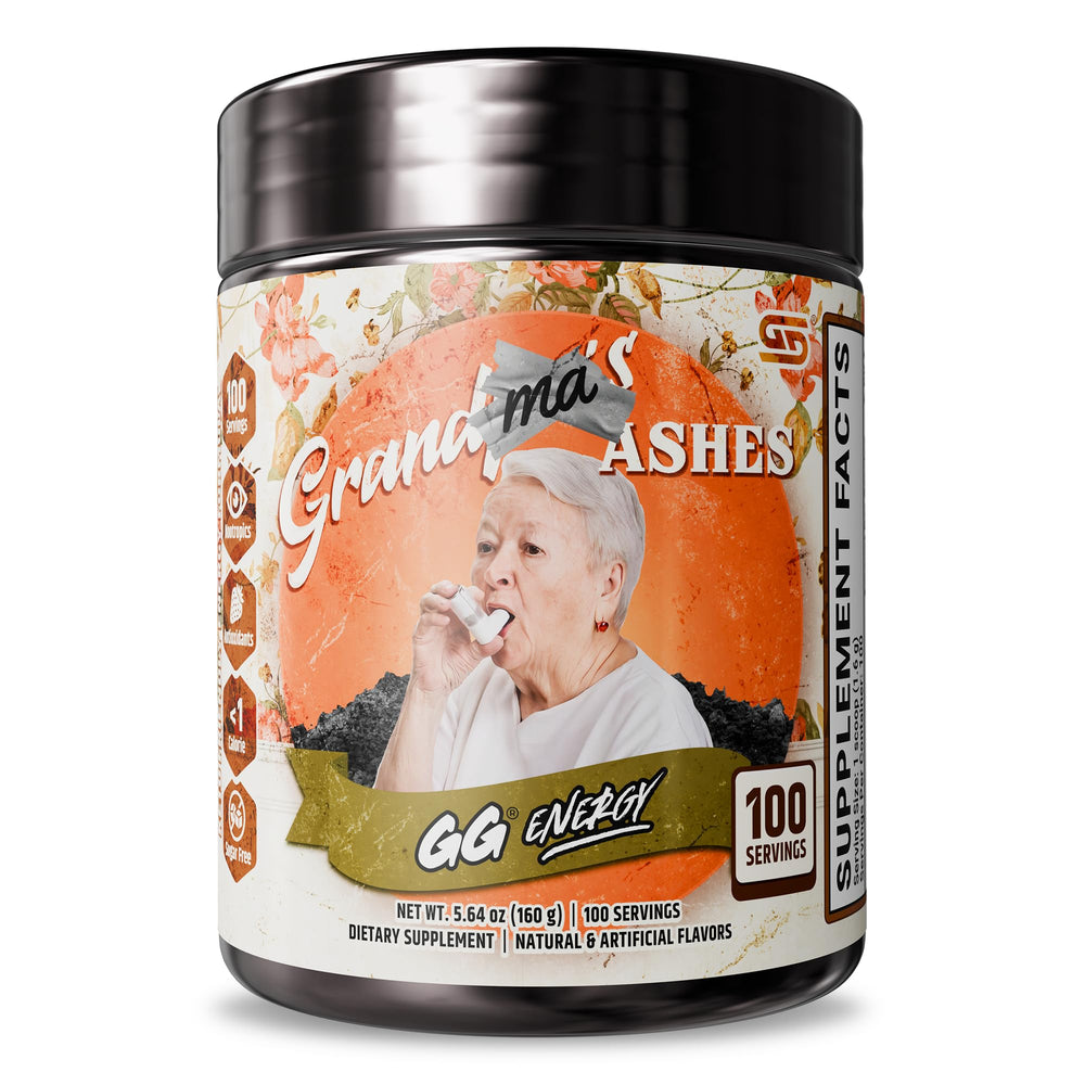 Label of Gamer Supps GG Energy Grandma's Ashes Raspberry Cream tub