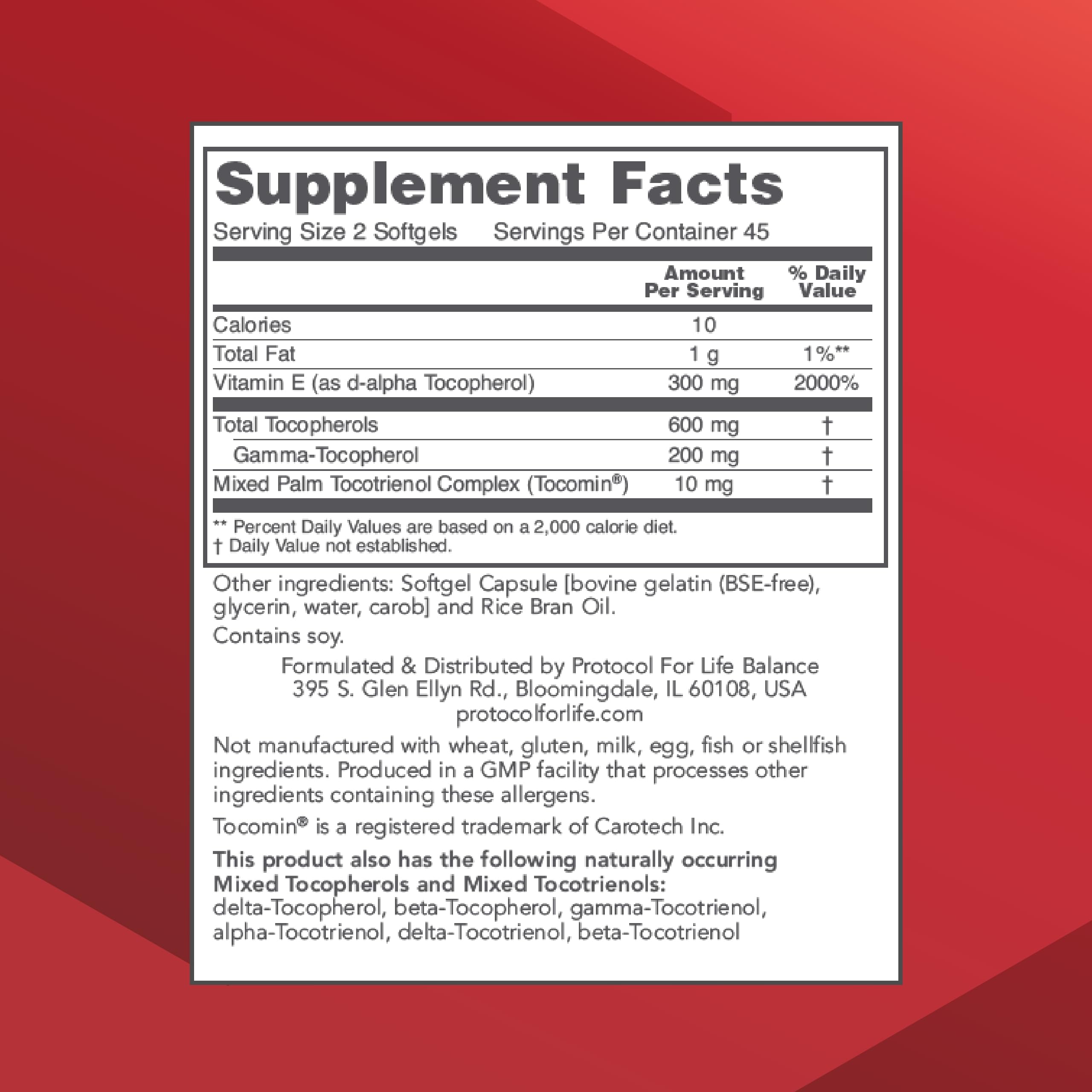 Vitamin E 300 mg gamma E tocotrienols and tocopherols label