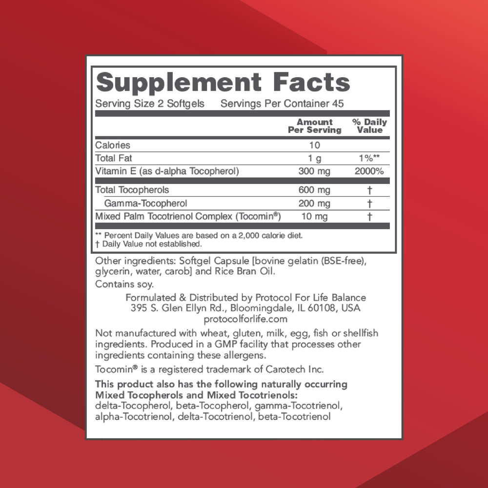 Vitamin E 300 mg gamma E tocotrienols and tocopherols label