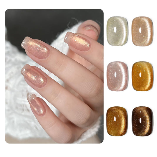 GAOY Brown Cat Eye Gel offers a dramatic at-home manicure with shimmering highlights.