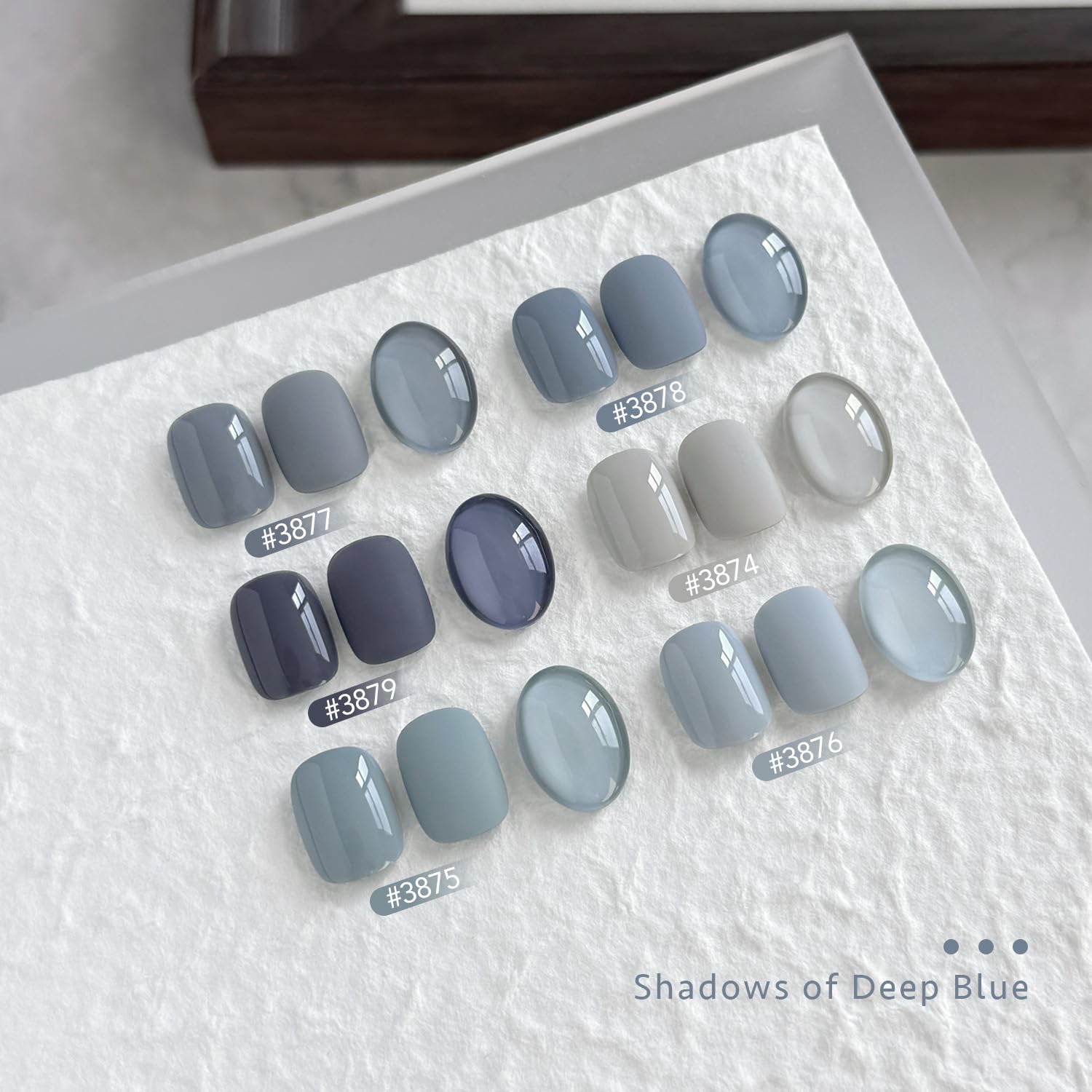 GAOY Blue Ashes six-color gel polish set in vibrant blues.