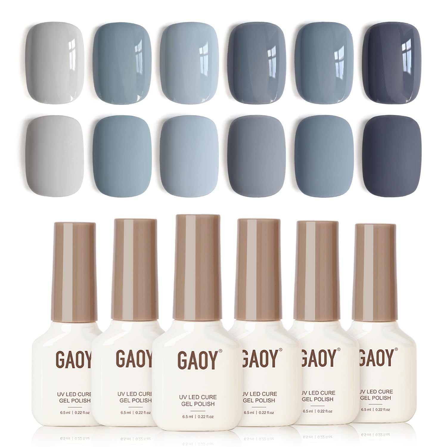 GAOY Blue Ashes gel nail polish bottle showing glossy color for DIY manicures.