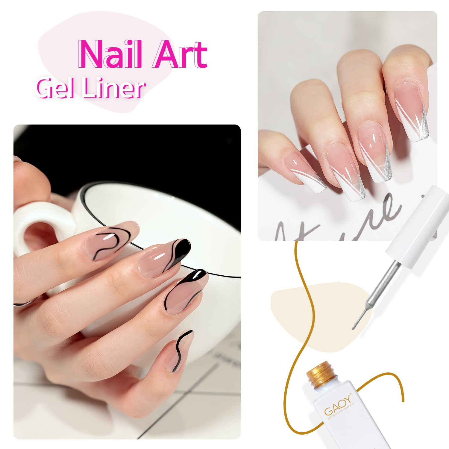 GAOY gel nail polish art liner in gold for metallic accents and luxe details.
