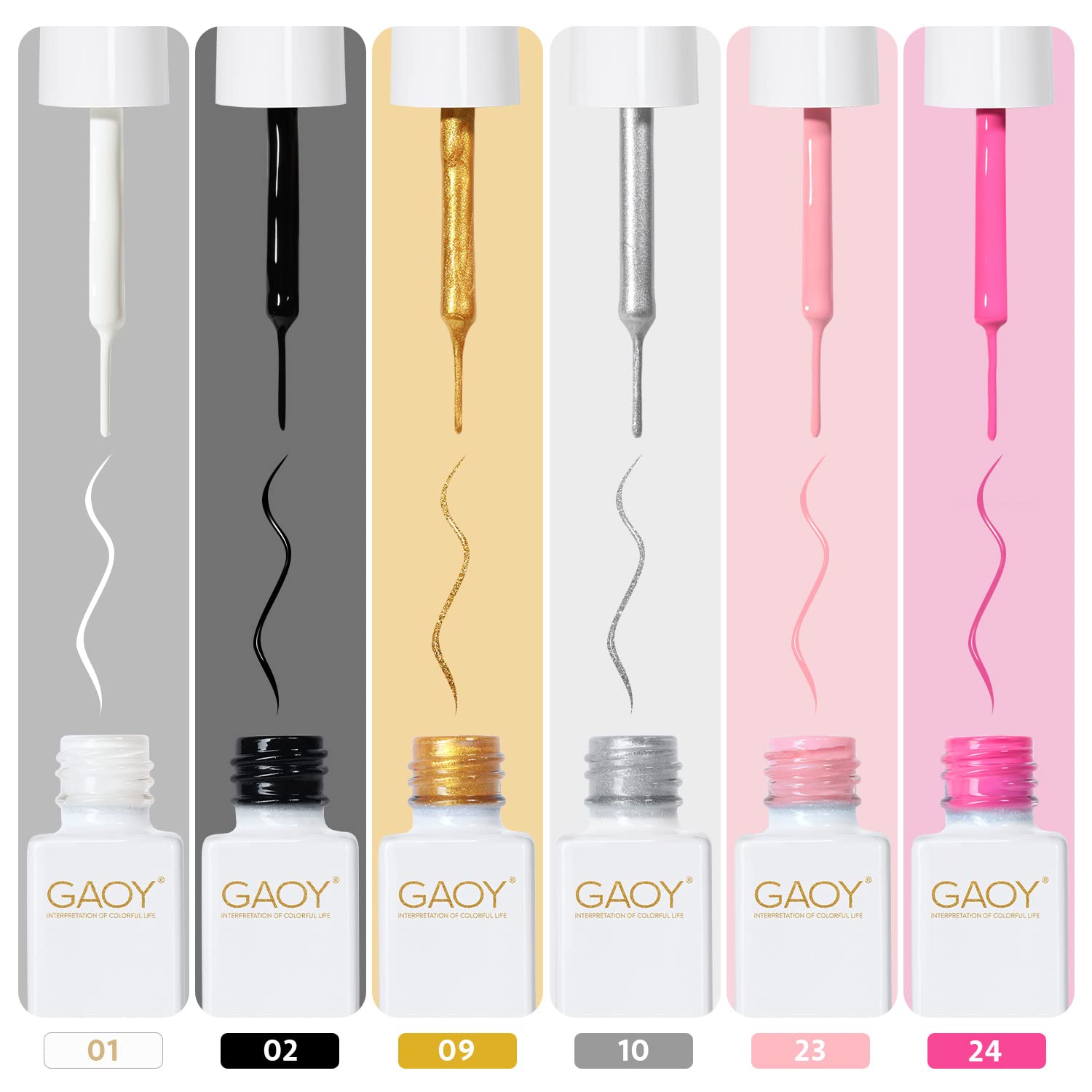 GAOY gel nail polish art liner in white for clean, precise line work.