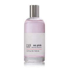 GAP SO PINK perfume bottle facing forward on a pink background