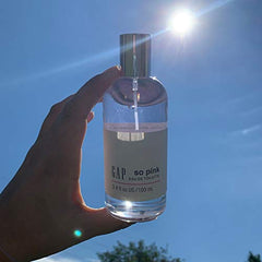 Close-up of GAP SO PINK bottle label