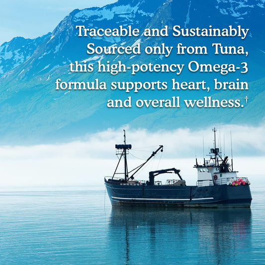 Nutrition facts showing 1,290 mg Omega-3 per serving