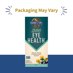 Close-up of Eye Health bottle with berry flavor imagery