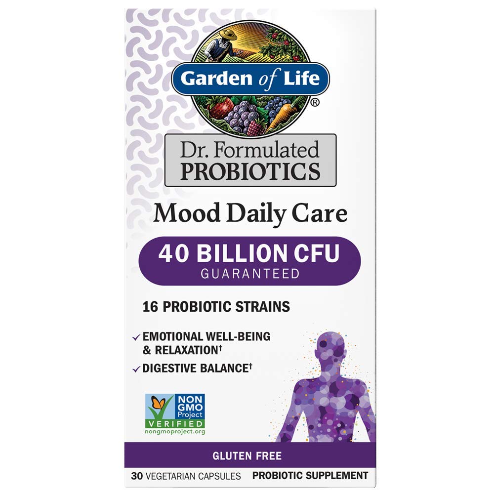 Garden of Life Mood Daily Care Probiotics bottle with 30 vegetarian capsules