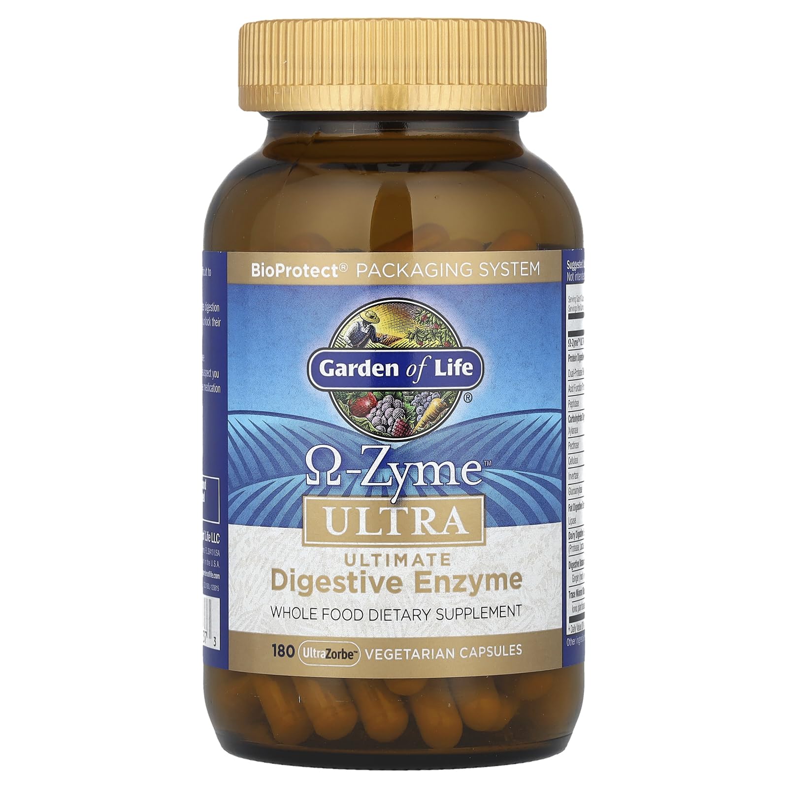 Omega-Zyme ULTRA label highlighting gluten-free and dairy-free formulation
