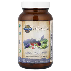 Garden of Life Once Daily Men's Multivitamin bottle pour shows easy daily intake.