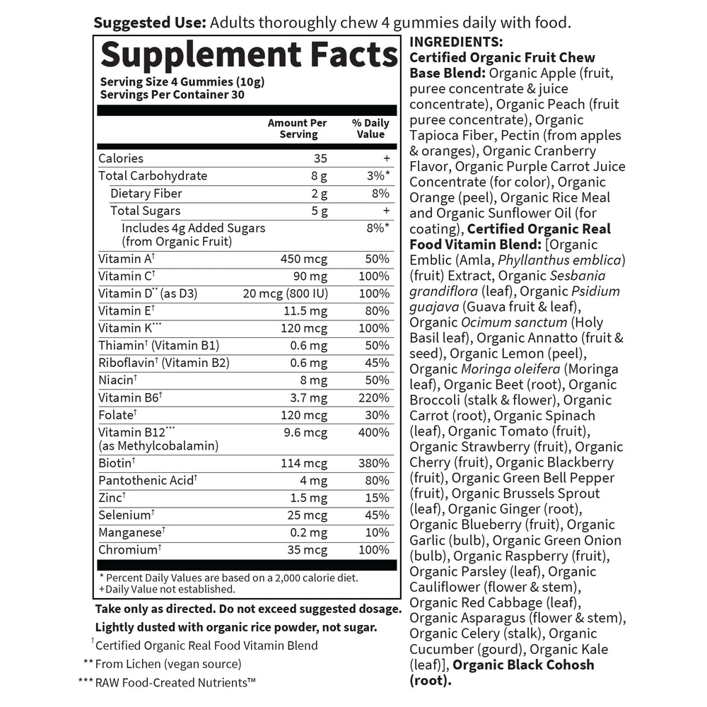 Illustration of nine organic fruits used in gummies