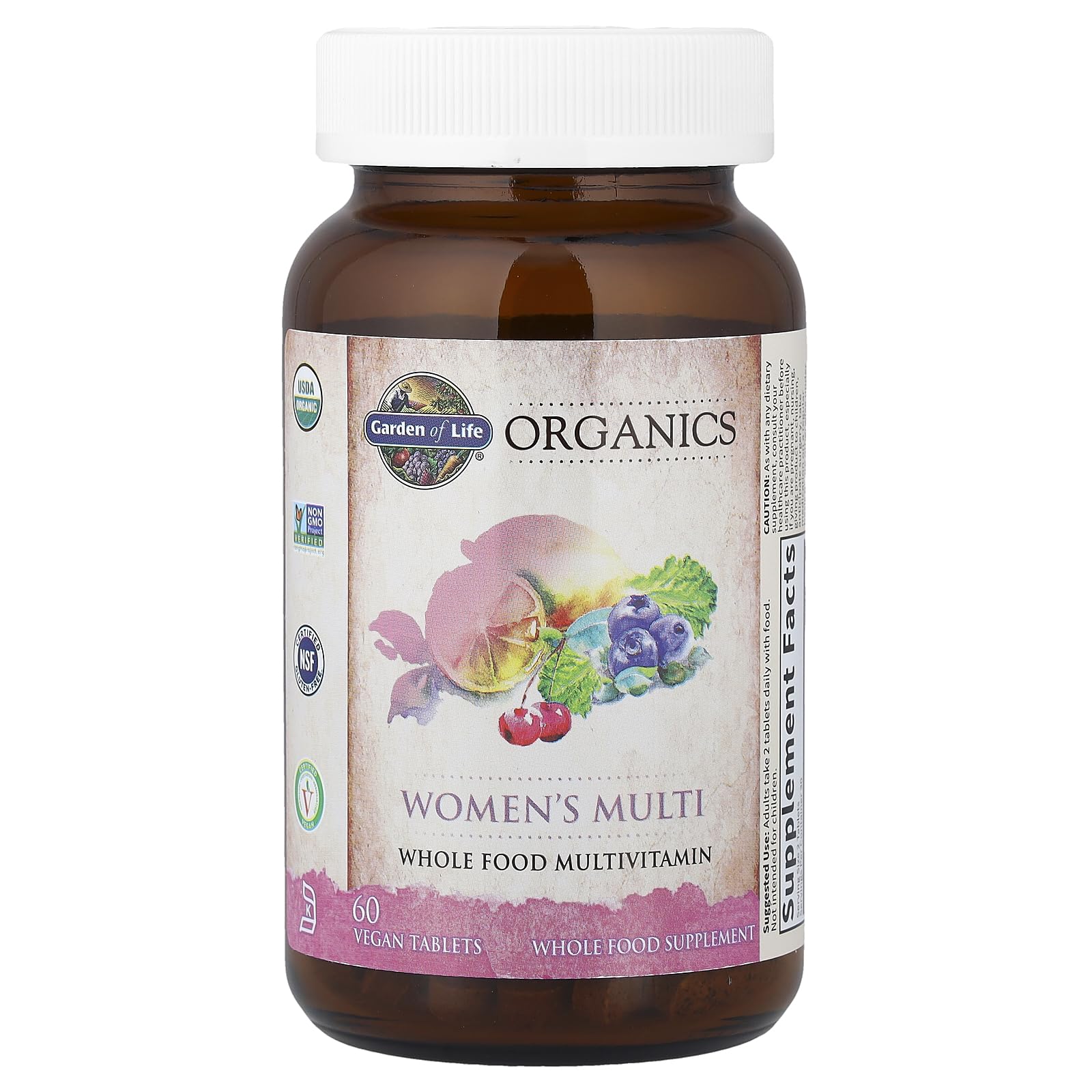 Label showing 16 vitamins and minerals at 100% DV or higher