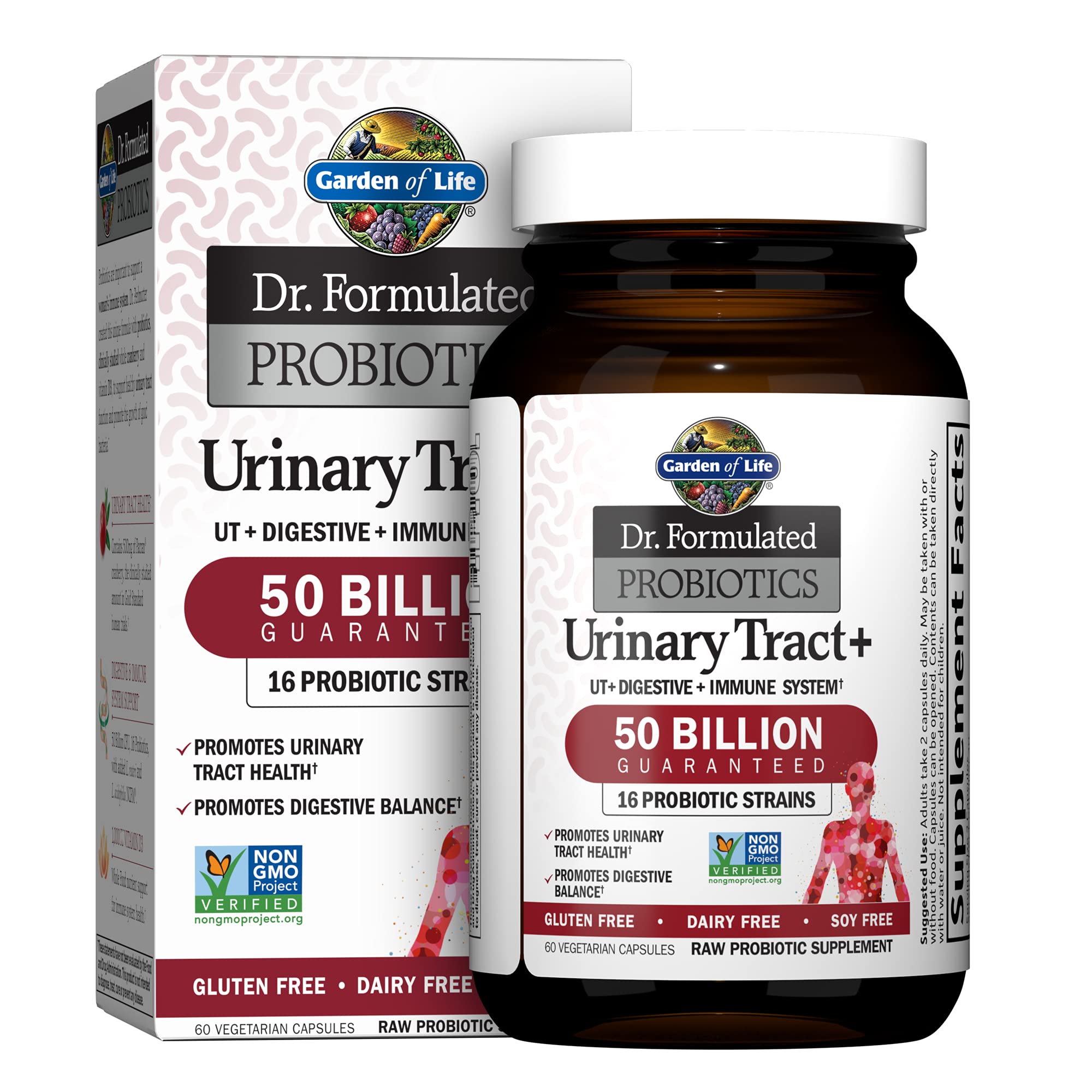 Hero image: Garden of Life Urinary Tract+ probiotic with Pacran cranberry, 60 vegetarian capsules