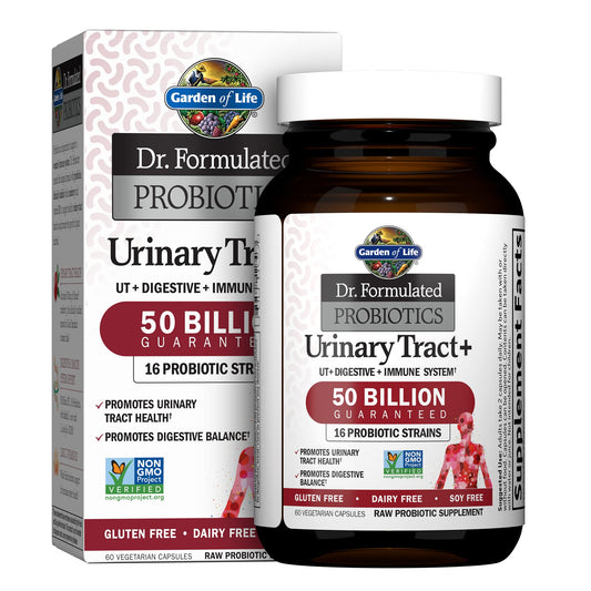 Hero image: Garden of Life Urinary Tract+ probiotic with Pacran cranberry, 60 vegetarian capsules