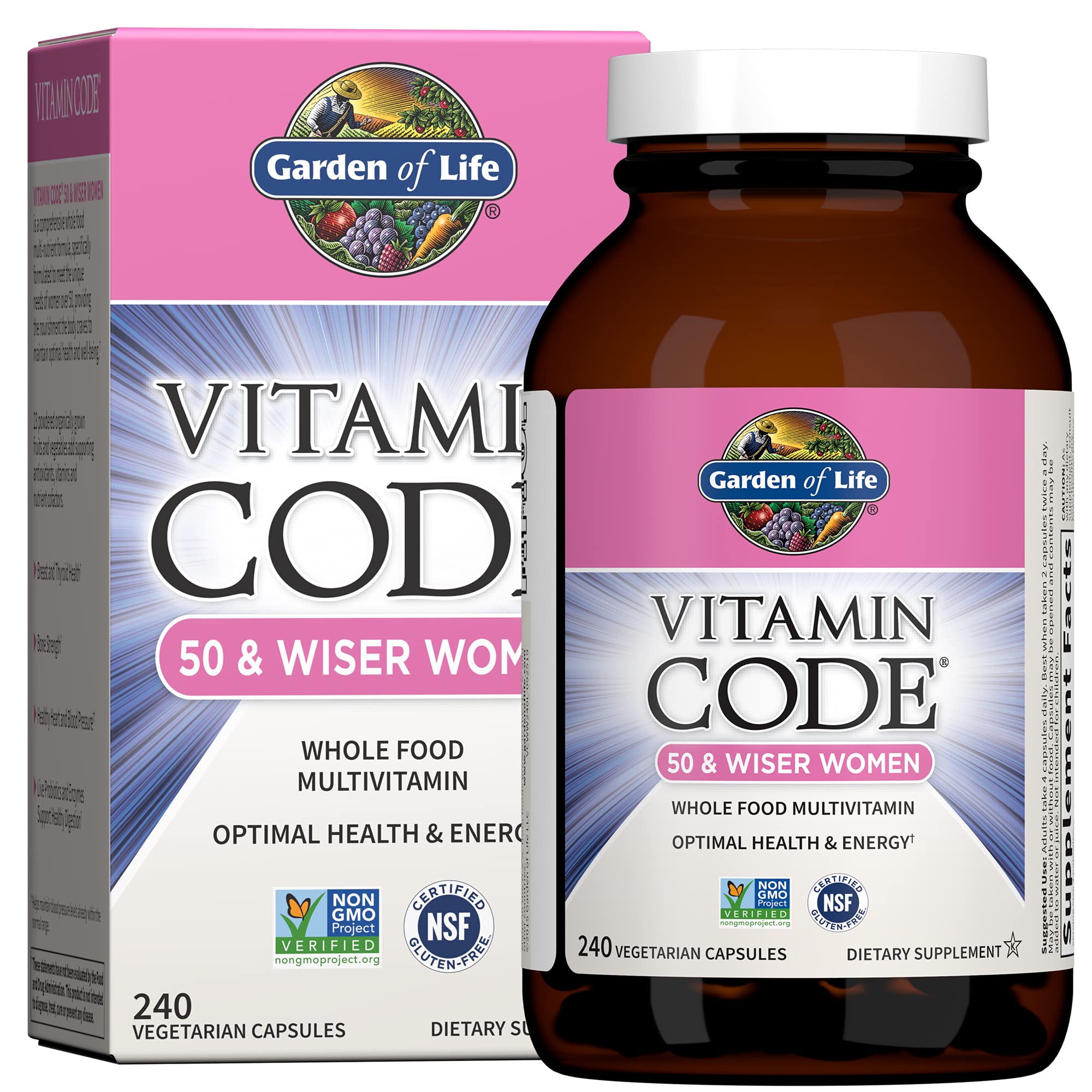 Bottle of Garden of Life Vitamin Code 50 & Wiser Women 50 Over Multivitamin front view