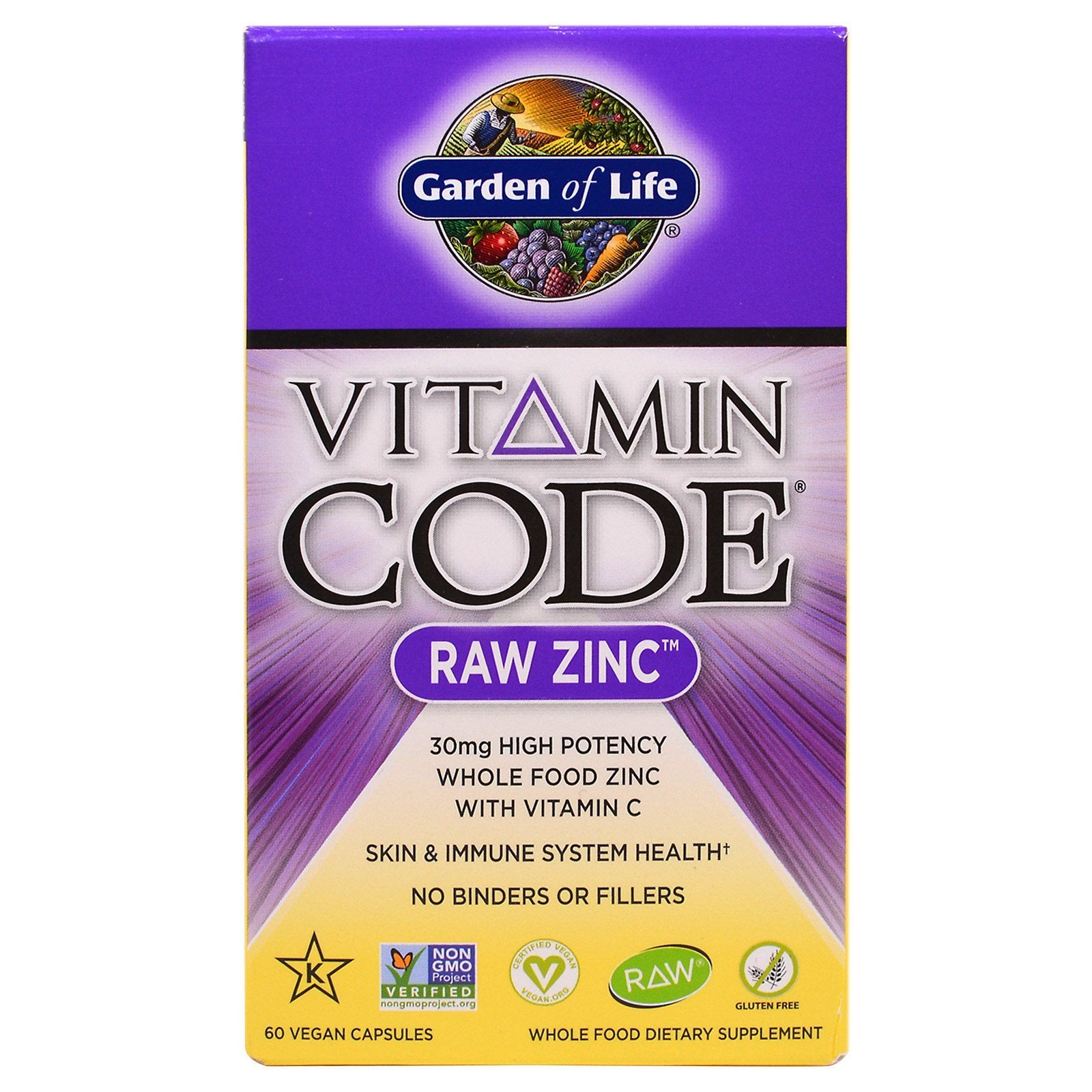 Garden of Life Vitamin Code Raw Zinc 60 Veggie Caps - vegan zinc supplement for immune support